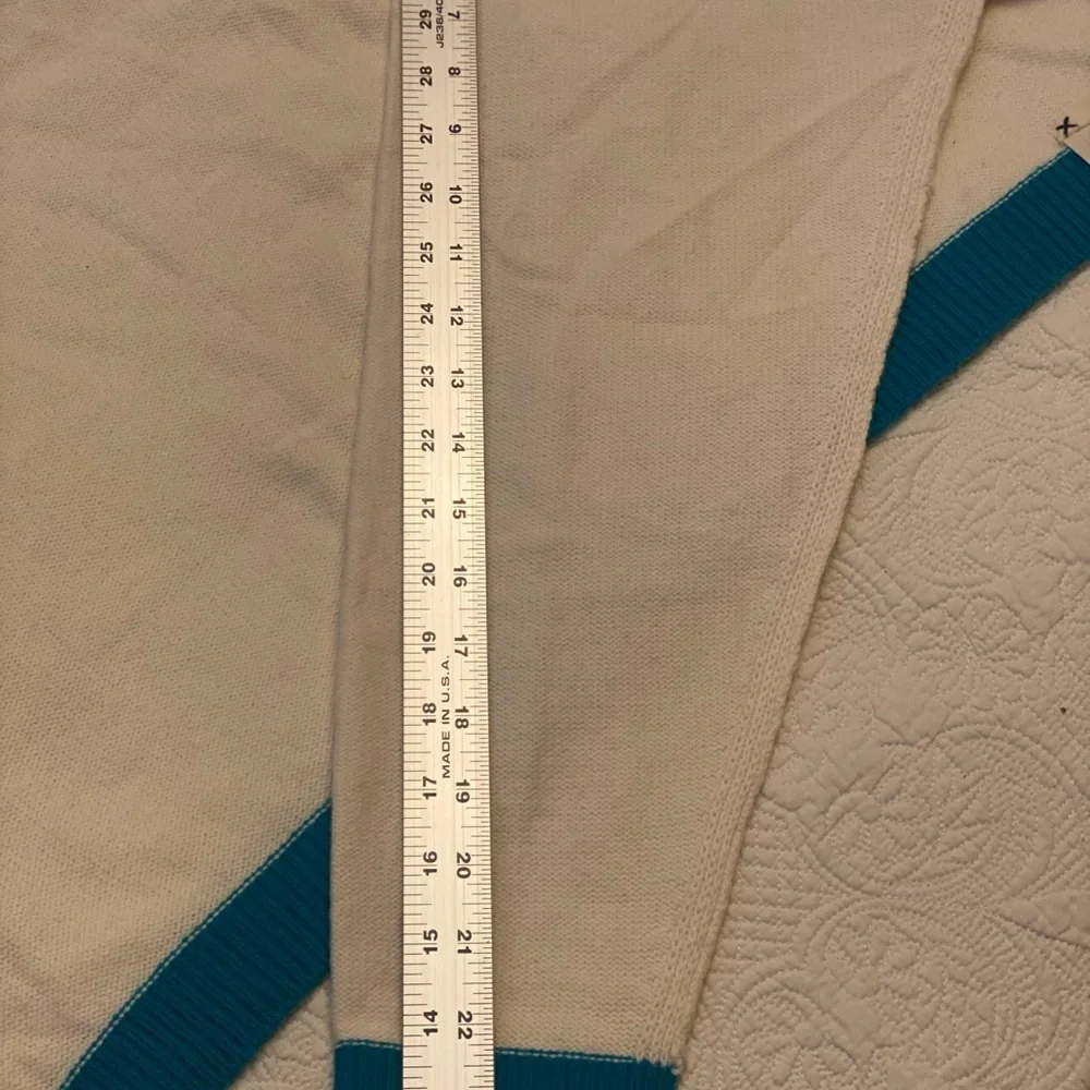 Free People Cream Cropped Sweater with Teal Trim - Picture 13 of 16
